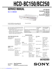 Sony HCD-BC150 - Dvd Home Theater System Service Manual