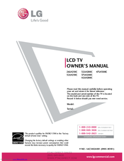 LG 26LH210C - 26In Lcd Tv Hdtv 1366X768 720P 12K:1 16:9 Blk 5Ms Hdmi Spkrs Tuner Owner's Manual