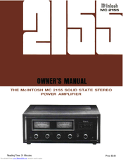 McIntosh MC 2155 Owner's Manual