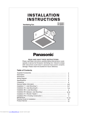 Panasonic Whisper Green FV-08VK1 Installation Instructions Manual