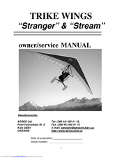 Aeros TRIKE WINGS Stranger Owner's Service Manual