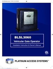 Platinum Access Systems BLSL3060 Installation Instructions & Owner's Manual