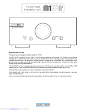 Musical Fidelity M1 HPAP Instructions For Use Manual
