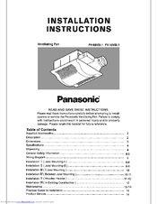 Panasonic Whisper Value-Lite FV-10VSL1 Installation Instructions Manual