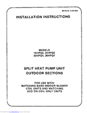 Bard 18HPQ2 Installation Instructions Manual