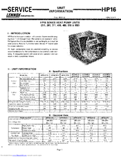 Lennox HP16-413V Service Manual