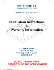 Imperial Cal Products 1900D Installation Instructions Manual