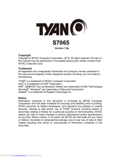 TYAN S7065 User Manual