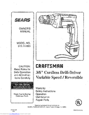 Craftsman 315.111890 Owner's Manual