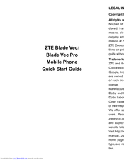 Zte Blade Vec Quick Start Manual