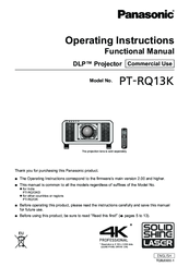 Panasonic PT-RQ13KE Operating Instructions Manual
