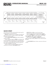 Rane MLM 103 Operator's Manual