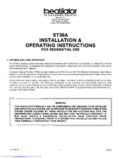 Heatilator ST36A Installation & Operating Instructions Manual