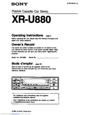 Sony XR-U880 Operating Instructions Manual