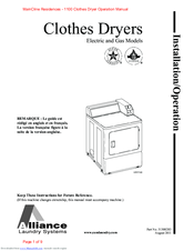 Alliance Laundry Systems 513221R3 Installation & Operation Manual