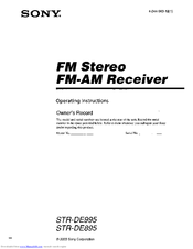 Sony STR-DE995 - Fm Stereo/fm-am Receiver Operating Instructions Manual