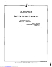 HP 3000 SERIES II System Service Manual