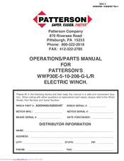 Patterson WWP30E-5-10-208-G-L/R Operation Manual