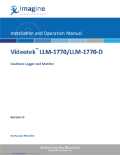 Imagine Videotek LLM-1770-D Installation And Operation Manual