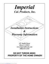 Imperial Cal Products C2000PS1-TW Installation Instructions & Warranty Information
