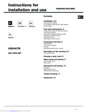 Hotpoint AQUALTIS AQ94F 29D Instructions For Installation And Use Manual