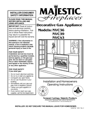 Majestic fireplaces NVC36 Installation And Homeowners Operating Instructions