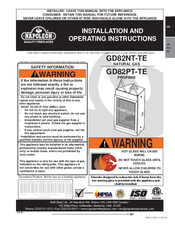 Napoleon GD82PT-TE Installation And Operating Instructions Manual