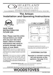 Heartland Appliances The Artisan Installation And Operating Instructions Manual
