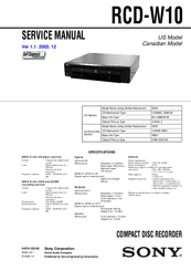 Sony RCD-W10 - Cd/cdr Recorder/player Service Manual