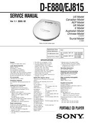 Sony CD Walkman D-EJ815 Service Manual