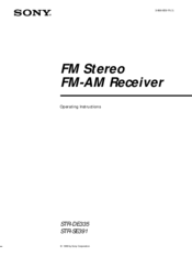 Sony STR-SE391 - Fm Stereo Am/fm Receiver Operating Instructions Manual