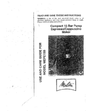 Melitta MEPE15B Use And Care Manual