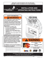 Continental Fireplaces PROPANE Installation And Operating Instructions Manual