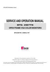 Tovis MTG-2907TN Service And Operation Manual