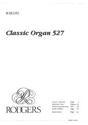 Rodgers Classic Organ 527 Owner's Manual