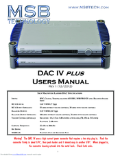 MSB Technology DAC IV plus User Manual