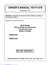 AMETEK/PRESTOLITE POWER 500882-001 Owner's Manual