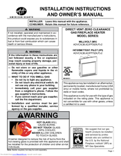American Hearth Millivolt ADVCX36FP30N-2 Installation Instructions And Owner's Manual