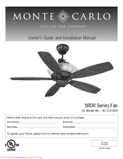 Monte Carlo Fan Company 5RDR Series Owner's Manual And Installation Manual
