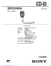 Sony ICD-80 - Ic Recorder Service Manual