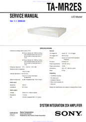 Sony TA-MR2ES - 2 Channel Amplifier Service Manual