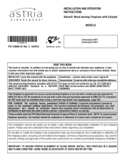 Astria CraftsmanCat 36P3 Installation And Operation Instructions Manual