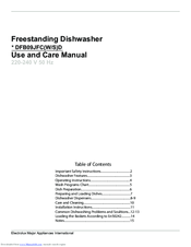 Electrolux DFB09JFCWD Use And Care Manual