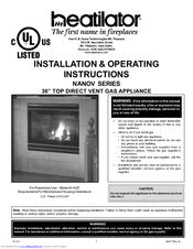 Heatilator NANOV series Installation & Operating Instructions Manual