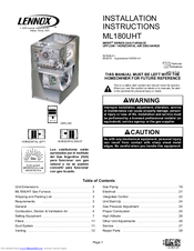 Lennox ML180UHT Installation Instructions Manual