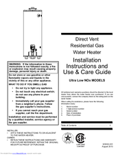 State Water Heaters Ultra Low Nox Series Installation Instructions And Use & Care Manual