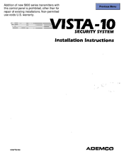 ADEMCO Vista-10 Installation Instructions Manual