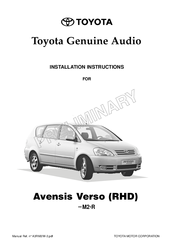 Toyota Audio 2001 Avensis Verso Installation Instructions Manual
