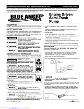 Blue Angel 550GT Operating Instructions And Replacement Parts List Manual