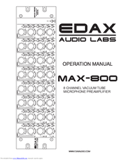 Edax Audio Labs MAX-800 Operation Manual